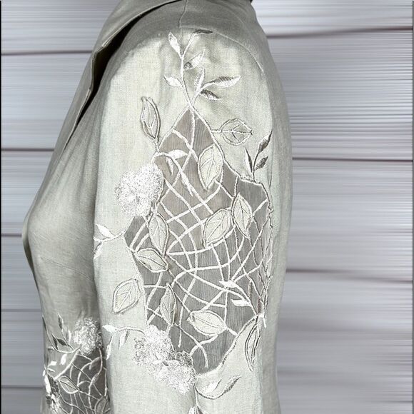 PUNT ROMA Linen Embroidered Blazer, 3/4 length sleeves  EUR 38, US 6 - Picture 6 of 14